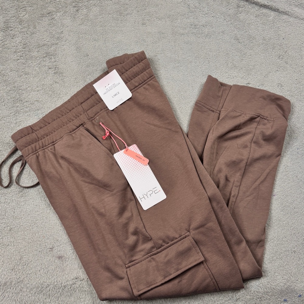NWT HYPE Deep Taupe High Waist‎ Cargo Joggers HYP025 Large BRAND NEW!
